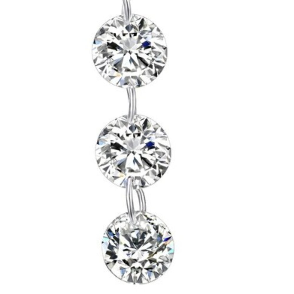 Necklace - Swarovski Crystal  - Triple Stones Drop Pendant, Rhodium Overlay, 18" - Picture 5 of 13